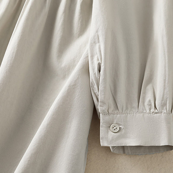 Buddha Stones Casual Plaid Pleats Buttons Design Long Sleeve Cotton Midi Dress With Pockets - image 7