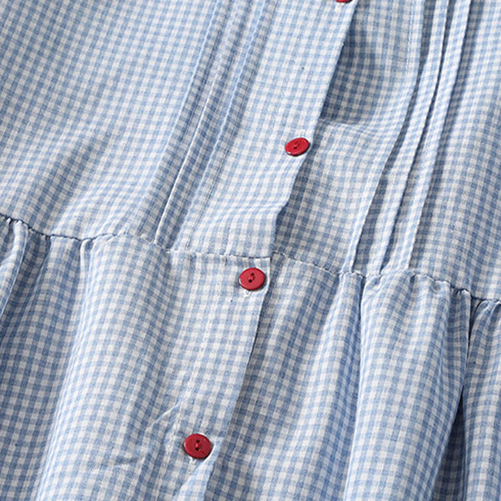 Buddha Stones Casual Plaid Pattern Long Lantern Sleeve Cotton Linen Midi Dress With Pockets - image 4