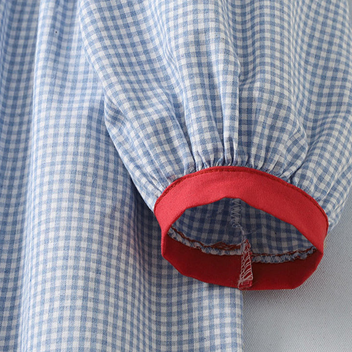 Buddha Stones Casual Plaid Pattern Long Lantern Sleeve Cotton Linen Midi Dress With Pockets - image 5