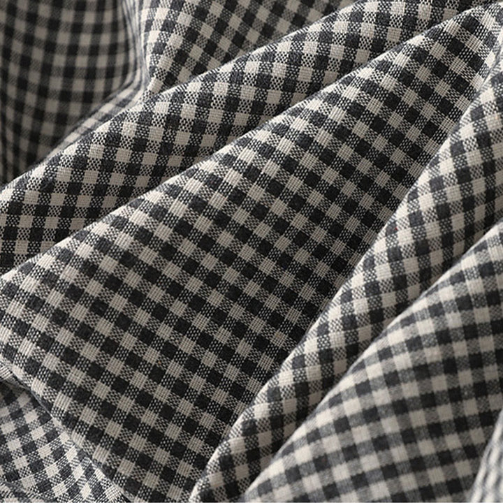 Buddha Stones Casual Plaid Pattern Long Lantern Sleeve Cotton Linen Midi Dress With Pockets - image 16