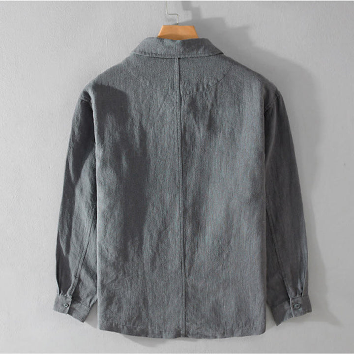 Buddha Stones Commute Men's Plain Buttons Design Cotton Linen Long Sleeve Shirt With Pockets - image 11