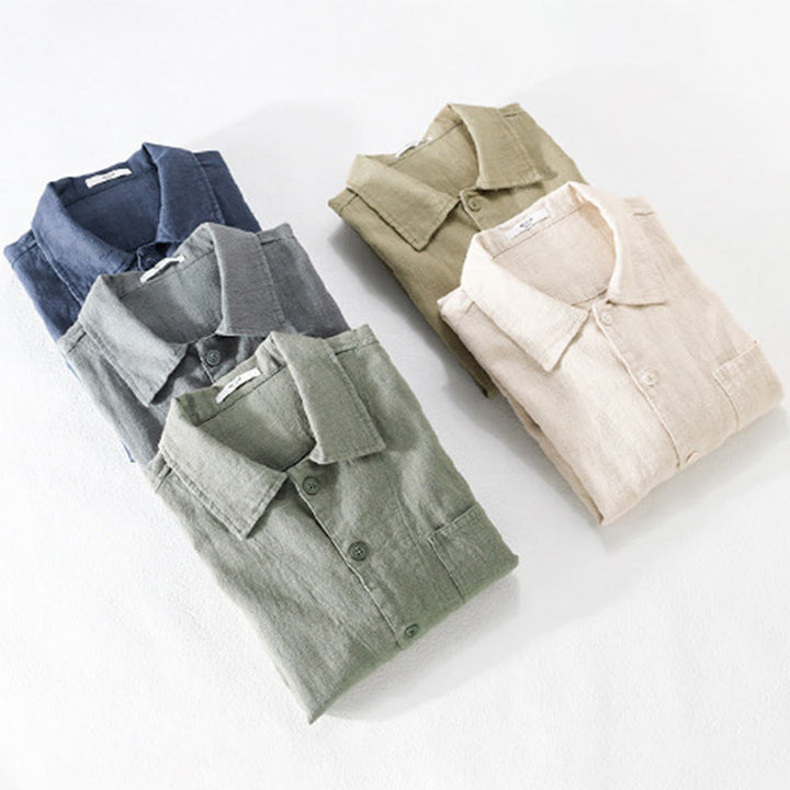 Buddha Stones Commute Men's Plain Buttons Design Cotton Linen Long Sleeve Shirt With Pockets - image 21