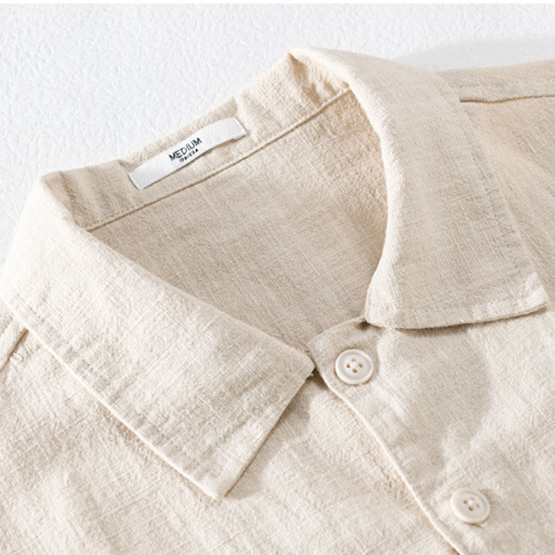 Buddha Stones Commute Men's Plain Buttons Design Cotton Linen Long Sleeve Shirt With Pockets - image 6