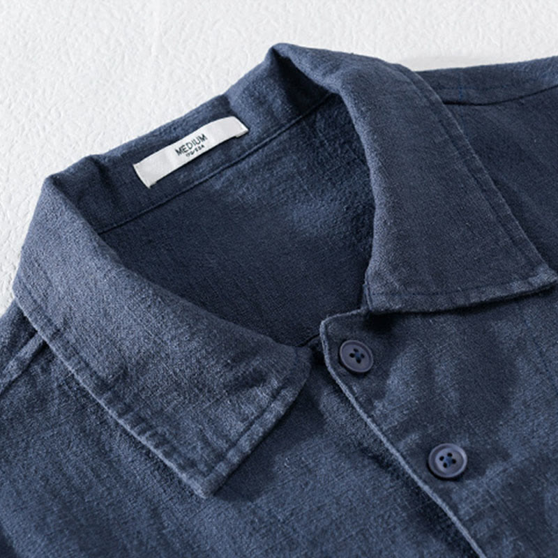 Buddha Stones Commute Men's Plain Buttons Design Cotton Linen Long Sleeve Shirt With Pockets - image 14