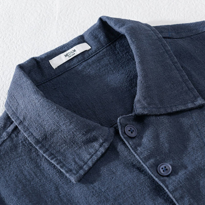 Buddha Stones Commute Men's Plain Buttons Design Cotton Linen Long Sleeve Shirt With Pockets - image 14