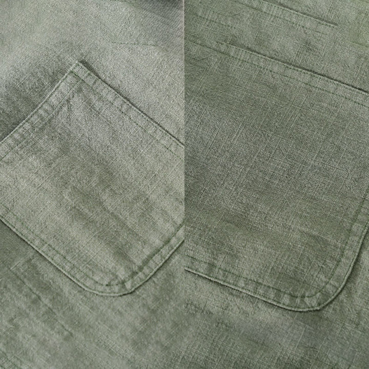 Buddha Stones Commute Men's Plain Buttons Design Cotton Linen Long Sleeve Shirt With Pockets - image 3