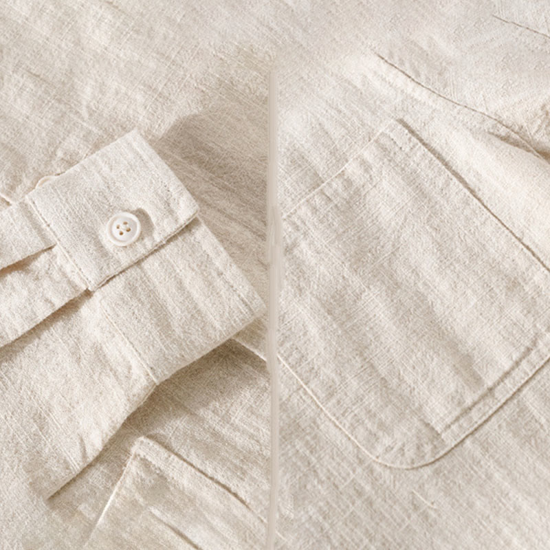 Buddha Stones Commute Men's Plain Buttons Design Cotton Linen Long Sleeve Shirt With Pockets - image 8