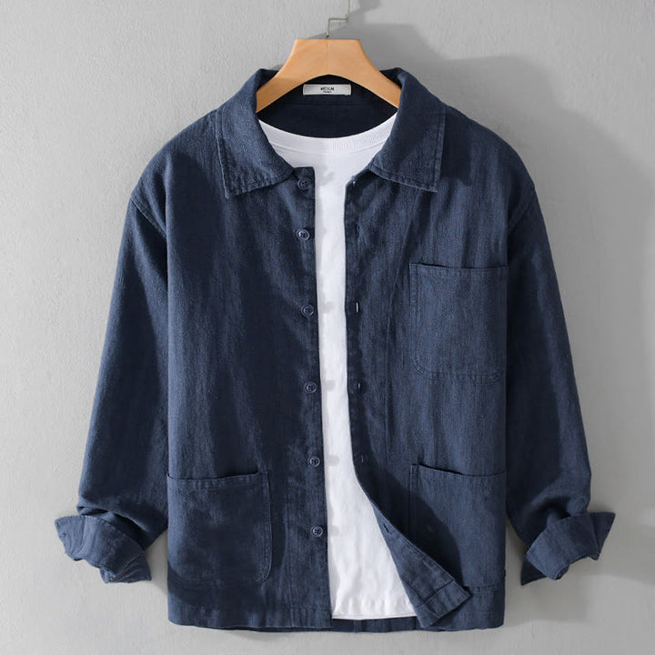 Buddha Stones Commute Men's Plain Buttons Design Cotton Linen Long Sleeve Shirt With Pockets - DarkBlue - US/UK/AU42,EU52 (3XL) - image 13