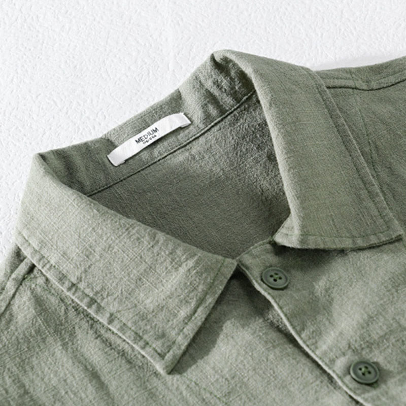 Buddha Stones Commute Men's Plain Buttons Design Cotton Linen Long Sleeve Shirt With Pockets - image 2