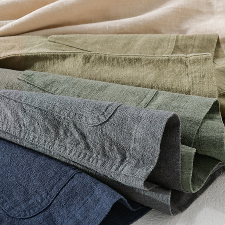 Buddha Stones Commute Men's Plain Buttons Design Cotton Linen Long Sleeve Shirt With Pockets - image 26