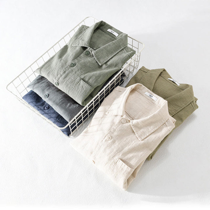 Buddha Stones Commute Men's Plain Buttons Design Cotton Linen Long Sleeve Shirt With Pockets - image 22