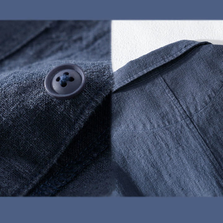 Buddha Stones Commute Men's Plain Buttons Design Cotton Linen Long Sleeve Shirt With Pockets - image 15