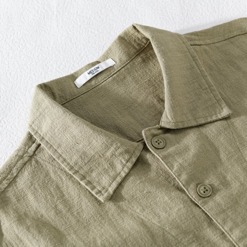 Buddha Stones Commute Men's Plain Buttons Design Cotton Linen Long Sleeve Shirt With Pockets - image 18