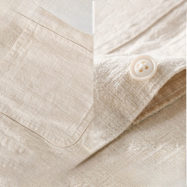 Buddha Stones Commute Men's Plain Buttons Design Cotton Linen Long Sleeve Shirt With Pockets - image 7