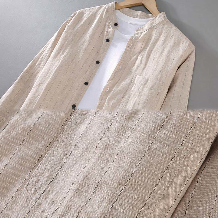 Buddha Stones Daily Tang Suit Men's Striped Pattern Cotton Linen Long Sleeve Shirt - image 7