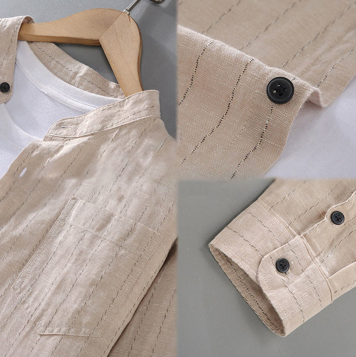 Buddha Stones Daily Tang Suit Men's Striped Pattern Cotton Linen Long Sleeve Shirt - image 11