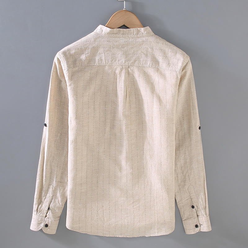 Buddha Stones Daily Tang Suit Men's Striped Pattern Cotton Linen Long Sleeve Shirt - image 4