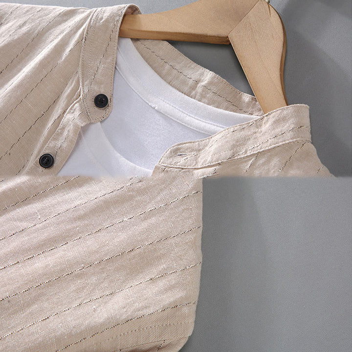 Buddha Stones Daily Tang Suit Men's Striped Pattern Cotton Linen Long Sleeve Shirt - image 8