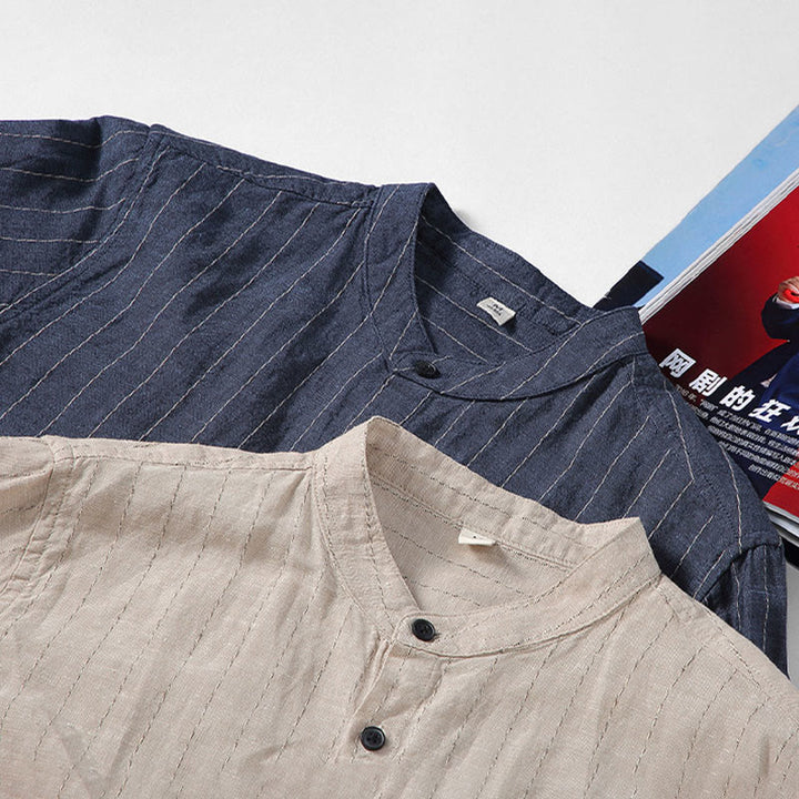 Buddha Stones Daily Tang Suit Men's Striped Pattern Cotton Linen Long Sleeve Shirt - image 14