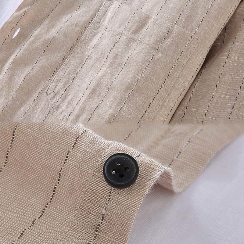 Buddha Stones Daily Tang Suit Men's Striped Pattern Cotton Linen Long Sleeve Shirt - image 5