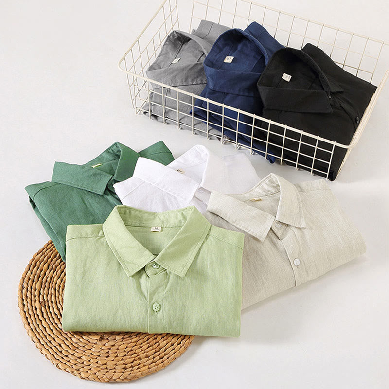 Buddha Stones Spring Men's Casual Pure Color Linen Long Sleeve Shirt With Pocket - image 15