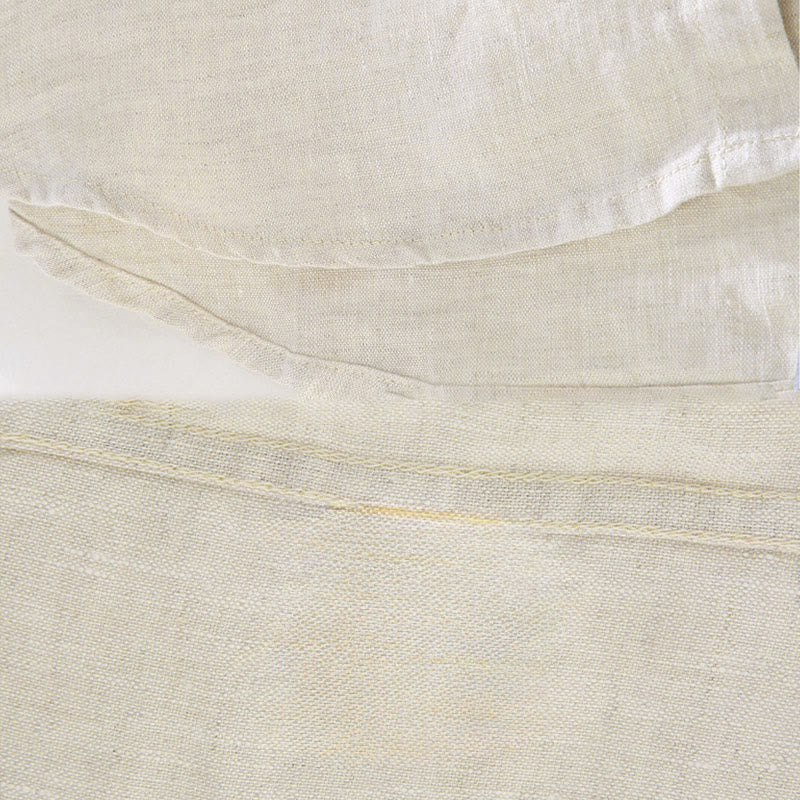 Buddha Stones Spring Men's Casual Pure Color Linen Long Sleeve Shirt With Pocket - image 5