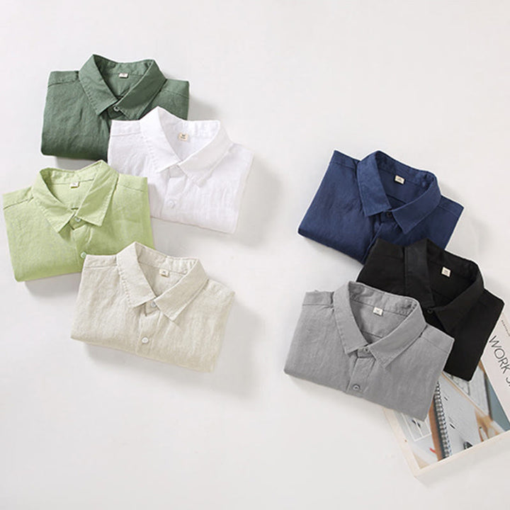 Buddha Stones Spring Men's Casual Pure Color Linen Long Sleeve Shirt With Pocket - image 14