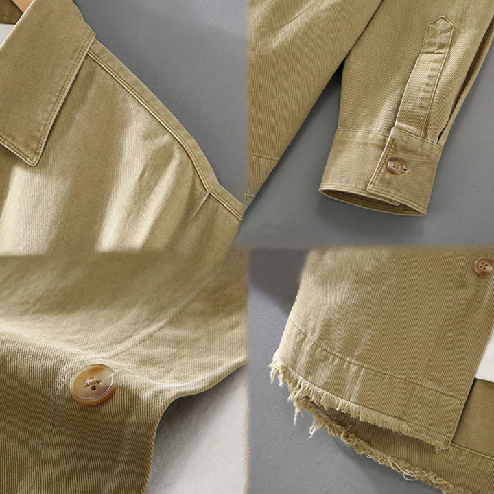 Buddha Stones Men's Pure Color Tassels Hem Design Cotton Long Sleeve Shirt With Pocket - image 7