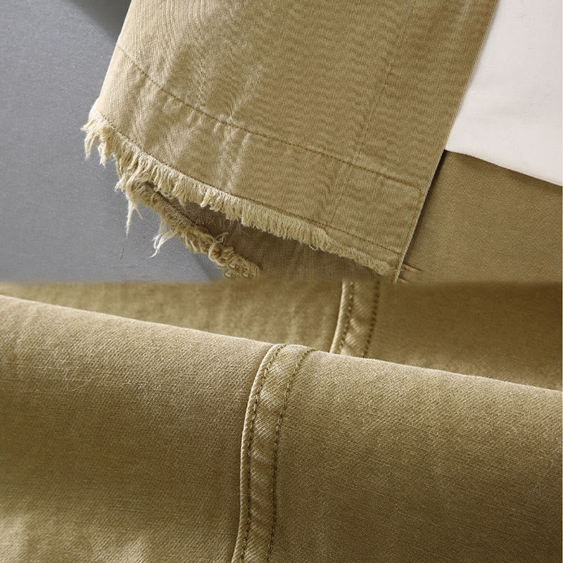 Buddha Stones Men's Pure Color Tassels Hem Design Cotton Long Sleeve Shirt With Pocket - image 5