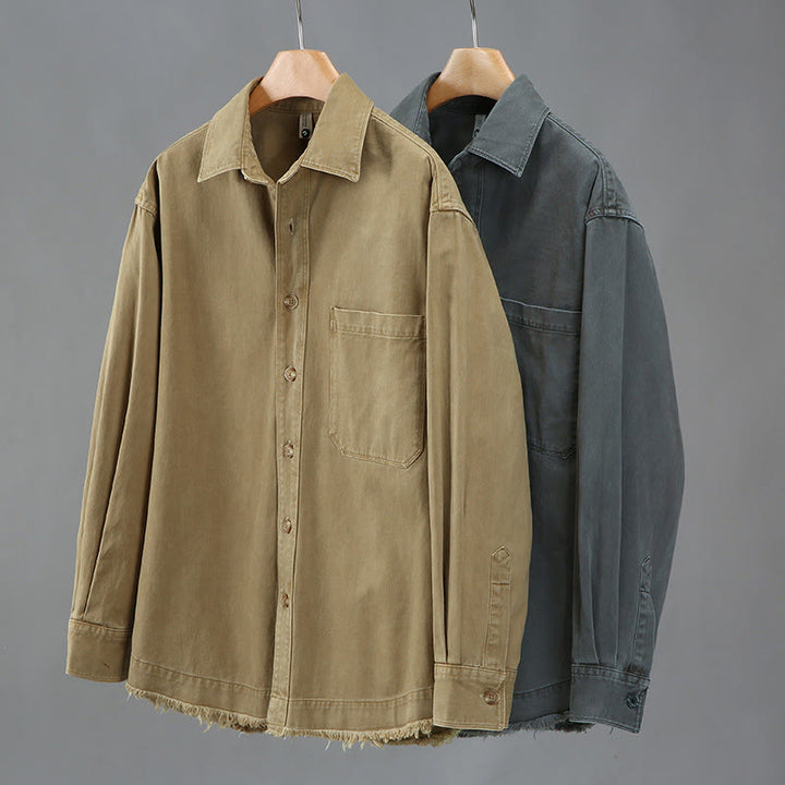 Buddha Stones Men's Pure Color Tassels Hem Design Cotton Long Sleeve Shirt With Pocket - image 9