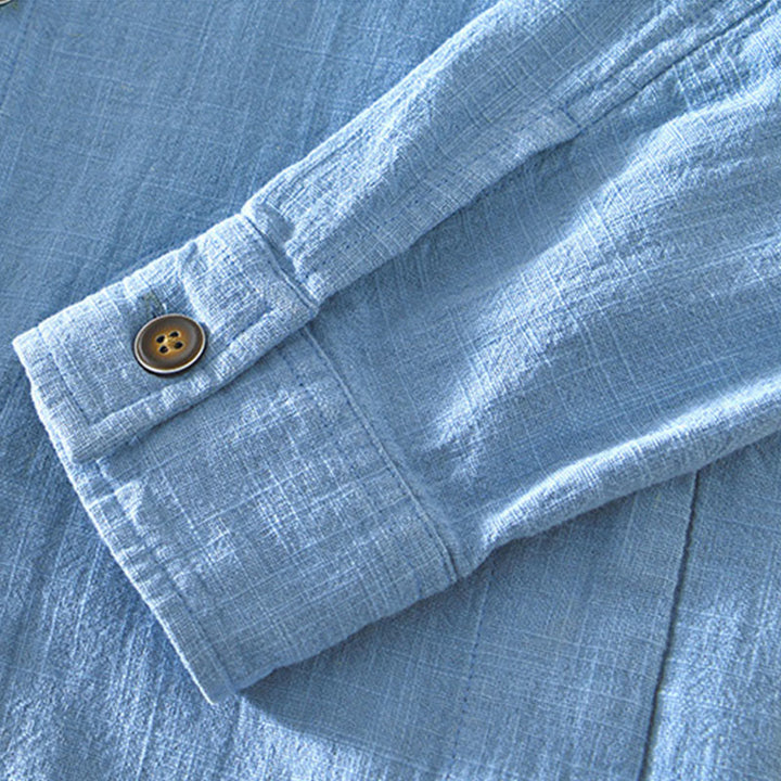 Buddha Stones Commute Plain Simple Buttons Design Men's Long Sleeve Ramie Linen Jacket With Pockets - image 14