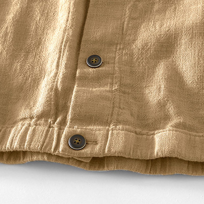 Buddha Stones Commute Plain Simple Buttons Design Men's Long Sleeve Ramie Linen Jacket With Pockets - image 5