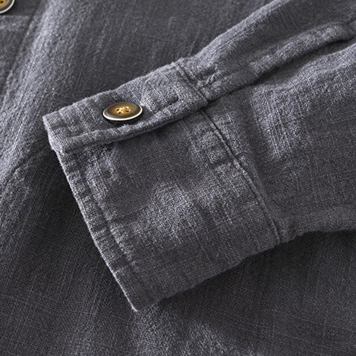 Buddha Stones Commute Plain Simple Buttons Design Men's Long Sleeve Ramie Linen Jacket With Pockets - image 25