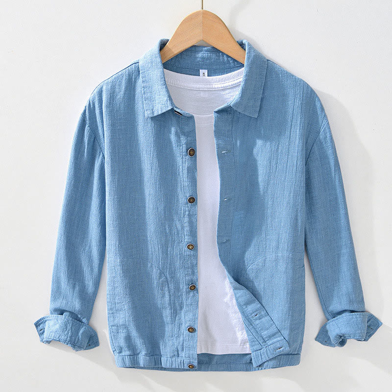 Buddha Stones Commute Plain Simple Buttons Design Men's Long Sleeve Ramie Linen Jacket With Pockets - LightSkyBlue - US/UK/AU42,EU52 (3XL) - image 11