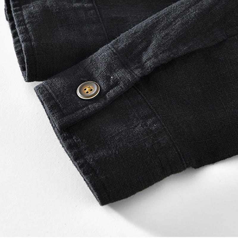 Buddha Stones Commute Plain Simple Buttons Design Men's Long Sleeve Ramie Linen Jacket With Pockets - image 8