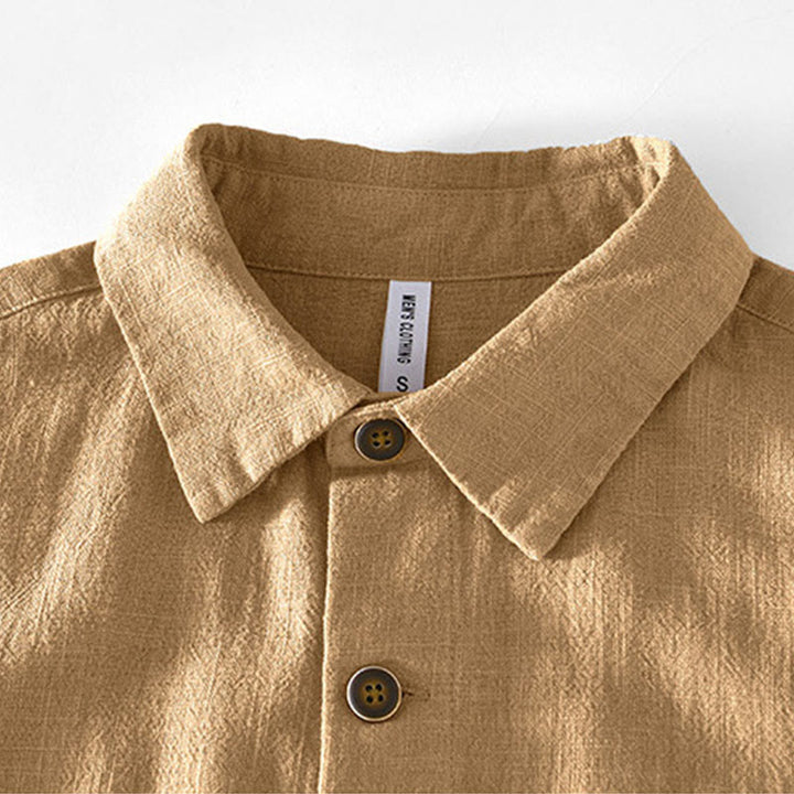 Buddha Stones Commute Plain Simple Buttons Design Men's Long Sleeve Ramie Linen Jacket With Pockets - image 2