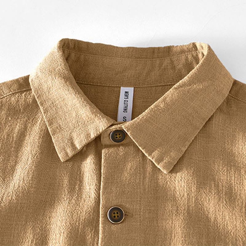 Buddha Stones Commute Plain Simple Buttons Design Men's Long Sleeve Ramie Linen Jacket With Pockets - image 2