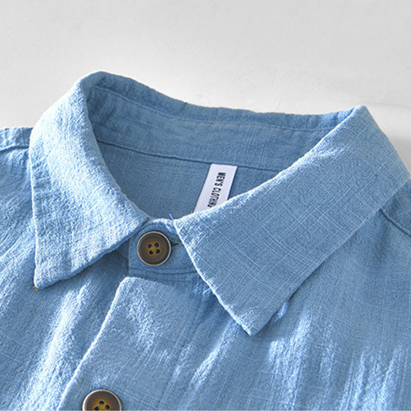 Buddha Stones Commute Plain Simple Buttons Design Men's Long Sleeve Ramie Linen Jacket With Pockets - image 12