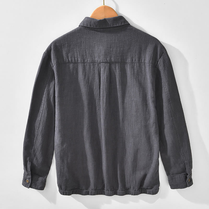 Buddha Stones Commute Plain Simple Buttons Design Men's Long Sleeve Ramie Linen Jacket With Pockets - image 18