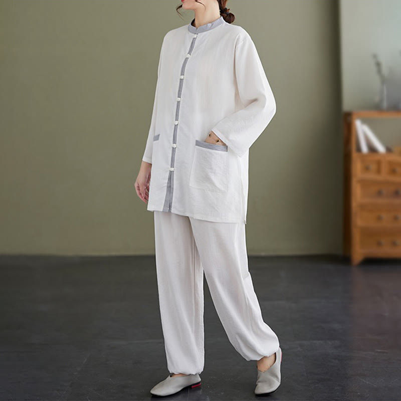 Buddha Stones 2pcs Cotton Tai Chi Shirt Top Pants Meditation Zen Clothing Women's Set - image 9