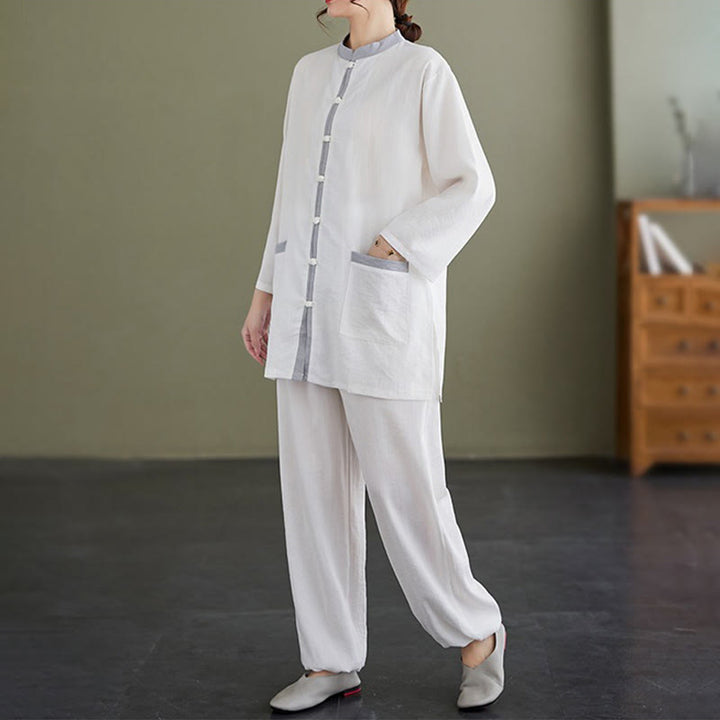 Buddha Stones 2pcs Cotton Tai Chi Shirt Top Pants Meditation Zen Clothing Women's Set - image 9