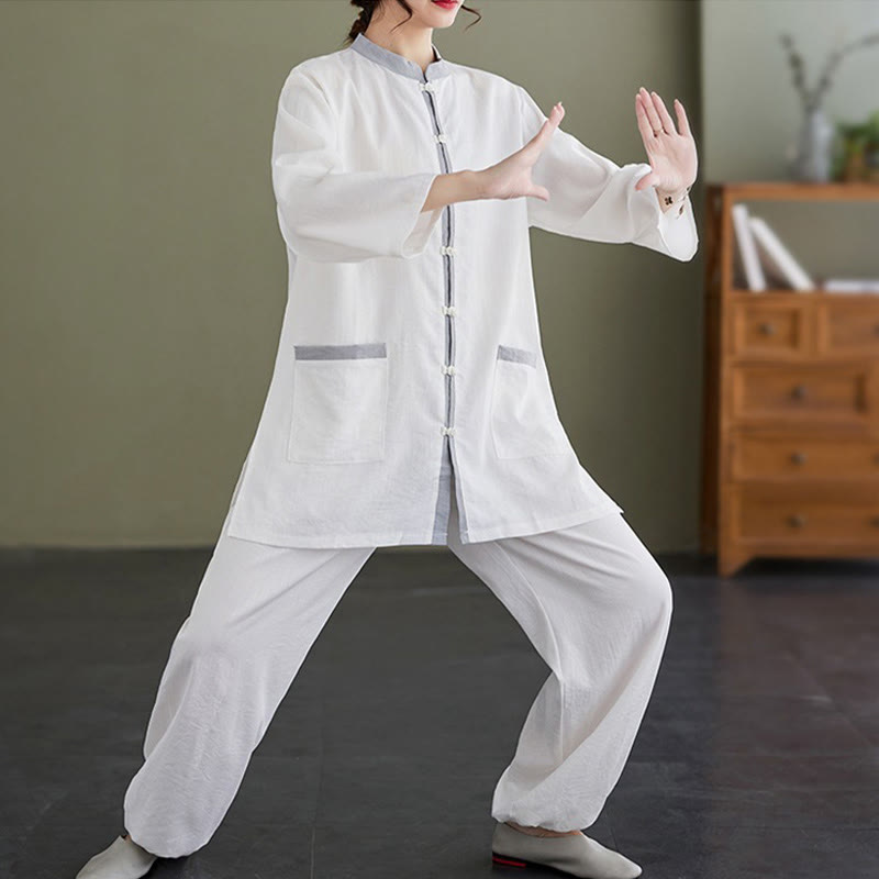 Buddha Stones 2pcs Cotton Tai Chi Shirt Top Pants Meditation Zen Clothing Women's Set - image 8