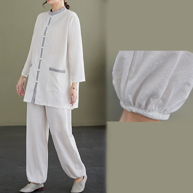 Buddha Stones 2pcs Cotton Tai Chi Shirt Top Pants Meditation Zen Clothing Women's Set - image 10