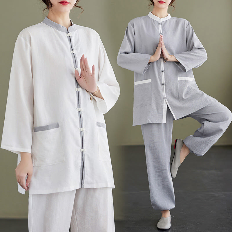 Buddha Stones 2pcs Cotton Tai Chi Shirt Top Pants Meditation Zen Clothing Women's Set - image 18
