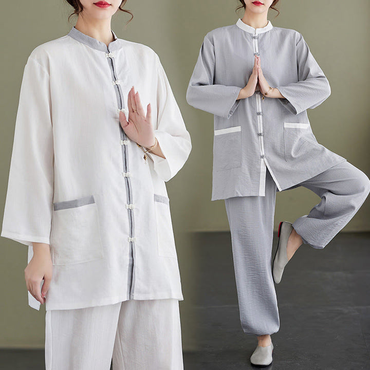 Buddha Stones 2pcs Cotton Tai Chi Shirt Top Pants Meditation Zen Clothing Women's Set - image 18