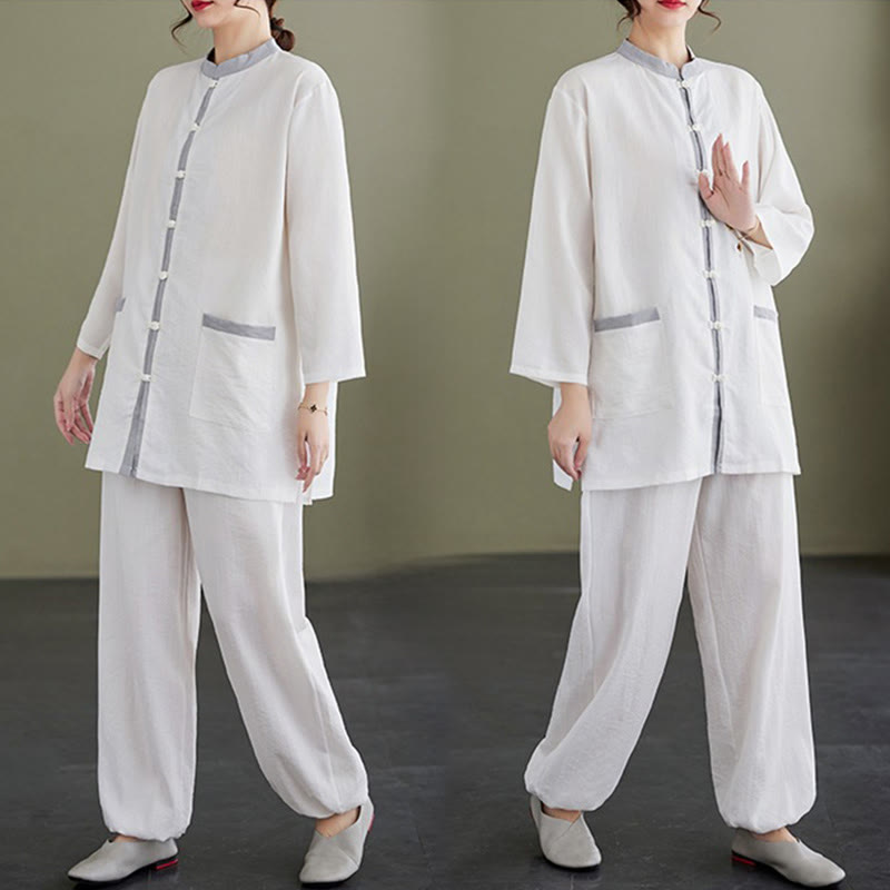 Buddha Stones 2pcs Cotton Tai Chi Shirt Top Pants Meditation Zen Clothing Women's Set - image 11