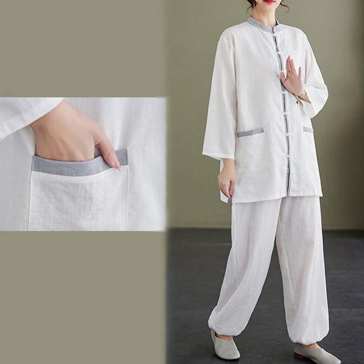 Buddha Stones 2pcs Cotton Tai Chi Shirt Top Pants Meditation Zen Clothing Women's Set - image 12