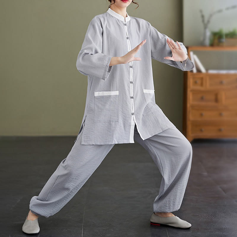 Buddha Stones 2pcs Cotton Tai Chi Shirt Top Pants Meditation Zen Clothing Women's Set - image 6