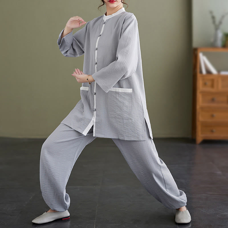 Buddha Stones 2pcs Cotton Tai Chi Shirt Top Pants Meditation Zen Clothing Women's Set - image 4