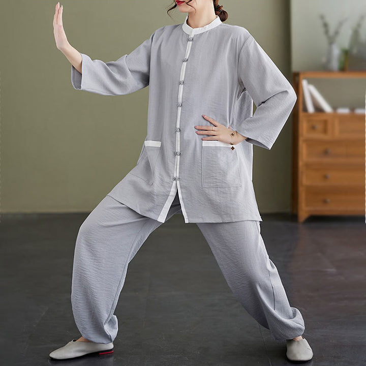 Buddha Stones 2pcs Cotton Tai Chi Shirt Top Pants Meditation Zen Clothing Women's Set - image 5